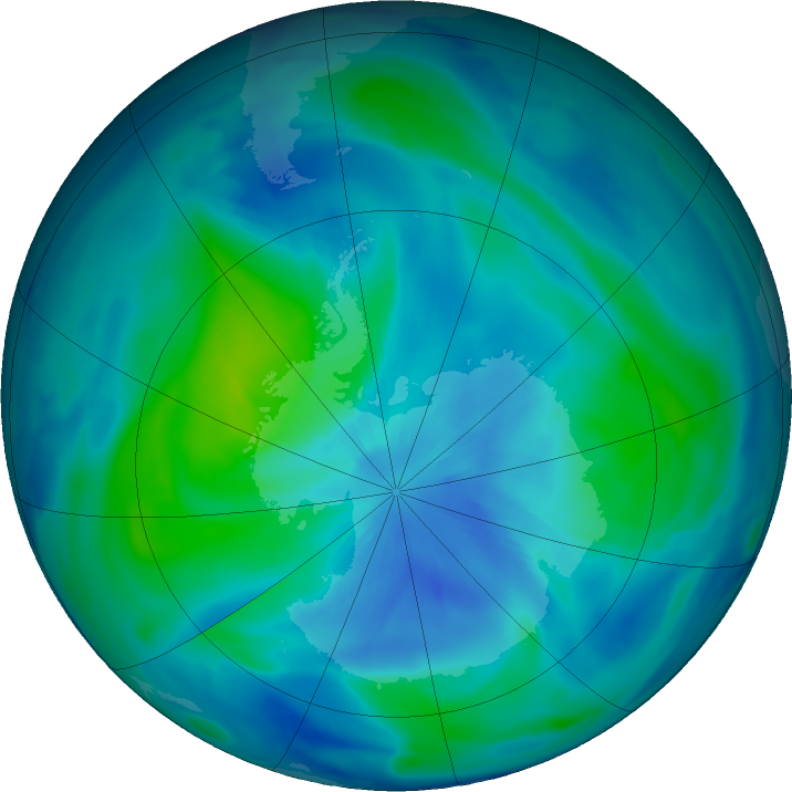 Antarctic ozone map for 19 March 2022
